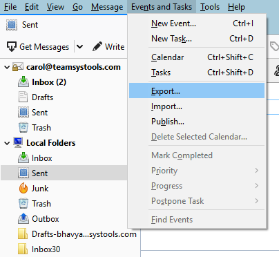 Events and Tasks then Export