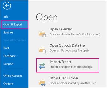 Import and export option 