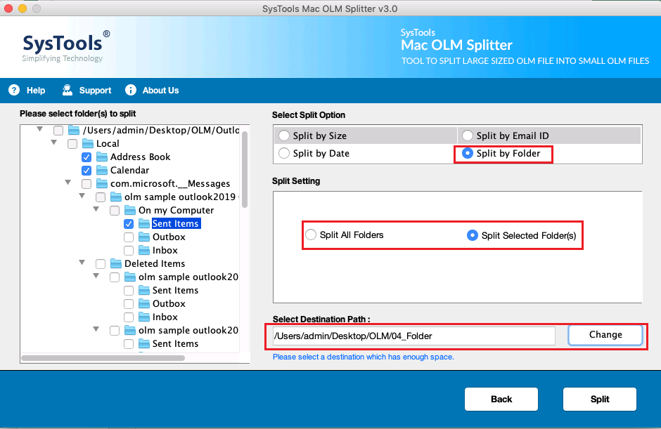 split large olm files into small files