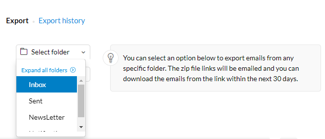 Export emails from Zoho Mail