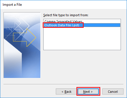 Import PST file in Outlook