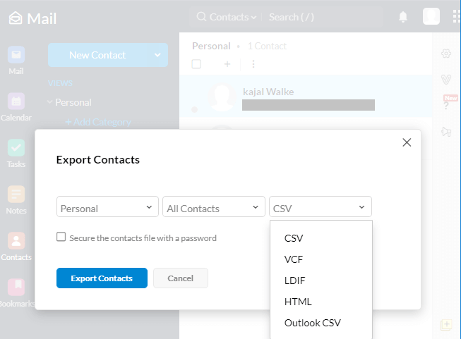 select format to export contacts