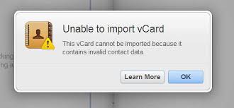 unable to import vcf into icloud