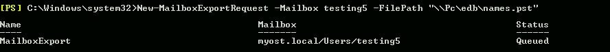 powershell command to export mailbox to pst